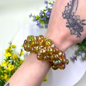 Crystal Aurora Borealis Bead Cluster Handmade Vintage Bracelet